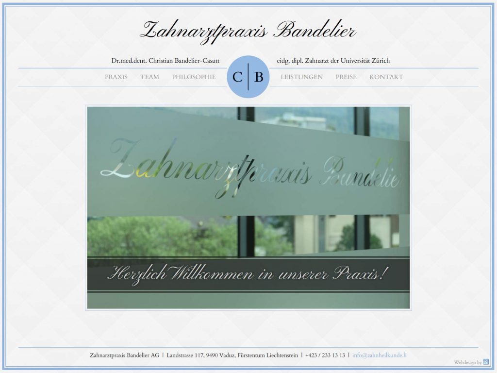 Webseite für die Zahnarztpraxis Bandelier in Vaduz